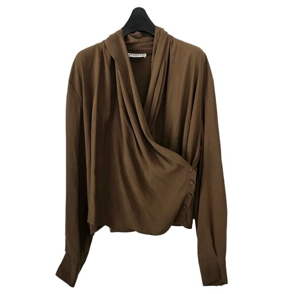 Marco Visconti Tops - Marco Visconti Brown Shawl Neck Side Button Closure Blouse